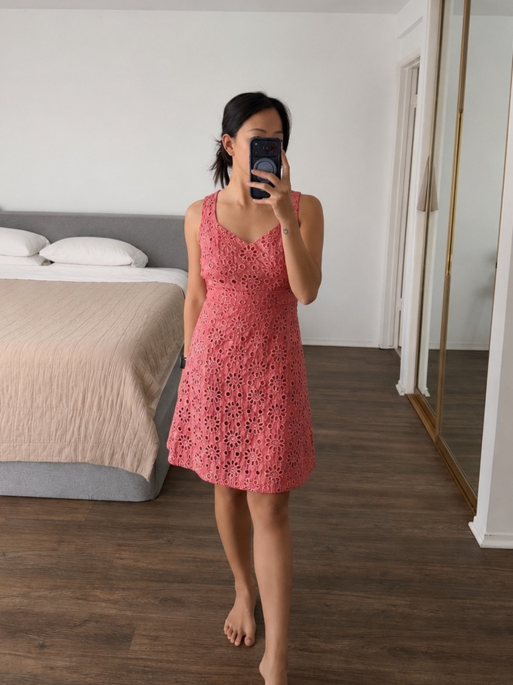 Maeve Coral Pink Eyelet Sundress